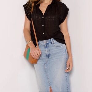 Cloth & Stone Anthropologie Black Button-Down Sheer Top